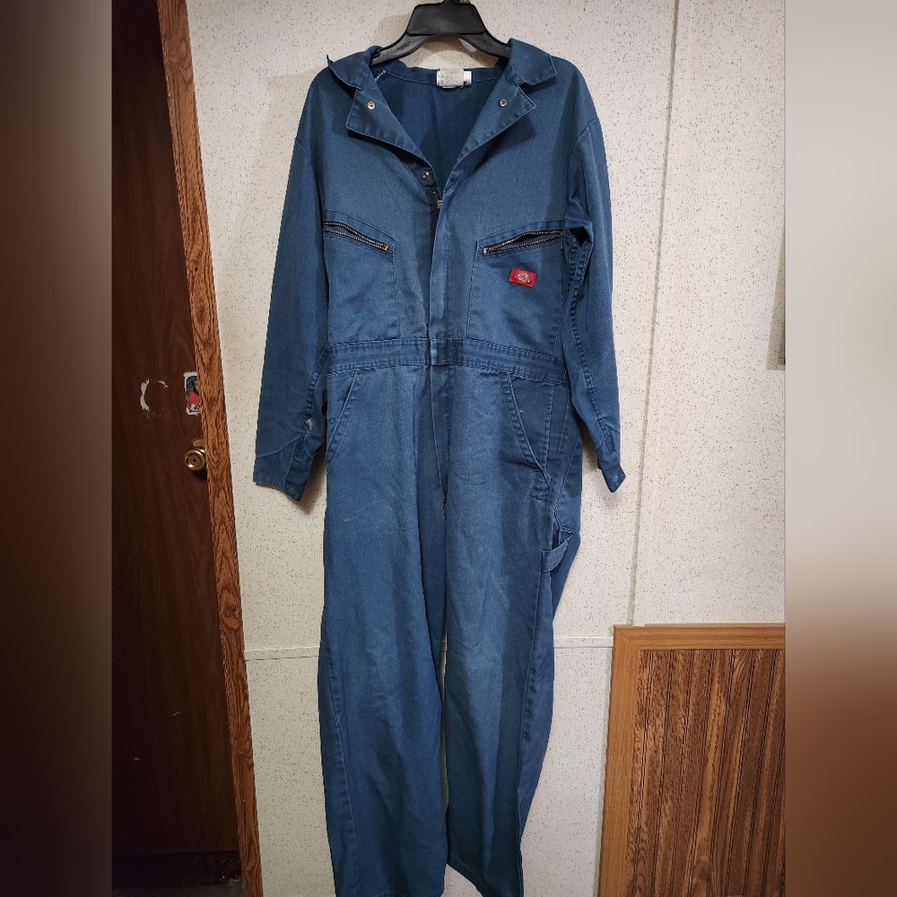 Vintage Dickies Work Coveralls Mens Sz 44 Blue Longsleeves Made In Belize